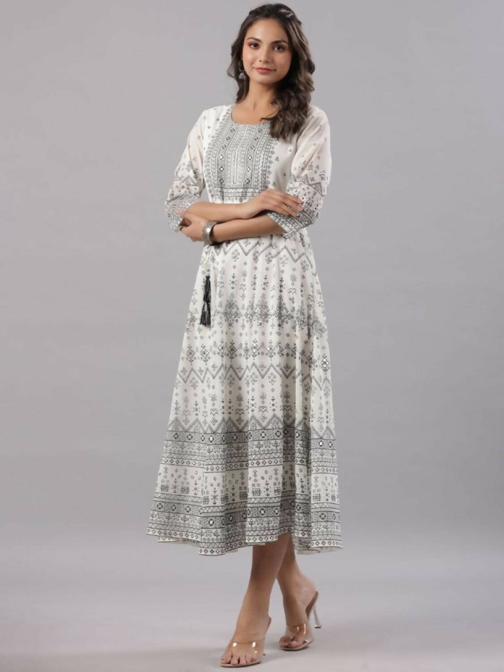 Juniper Women Off-White Georgette Flared Maxi Dress - Distacart