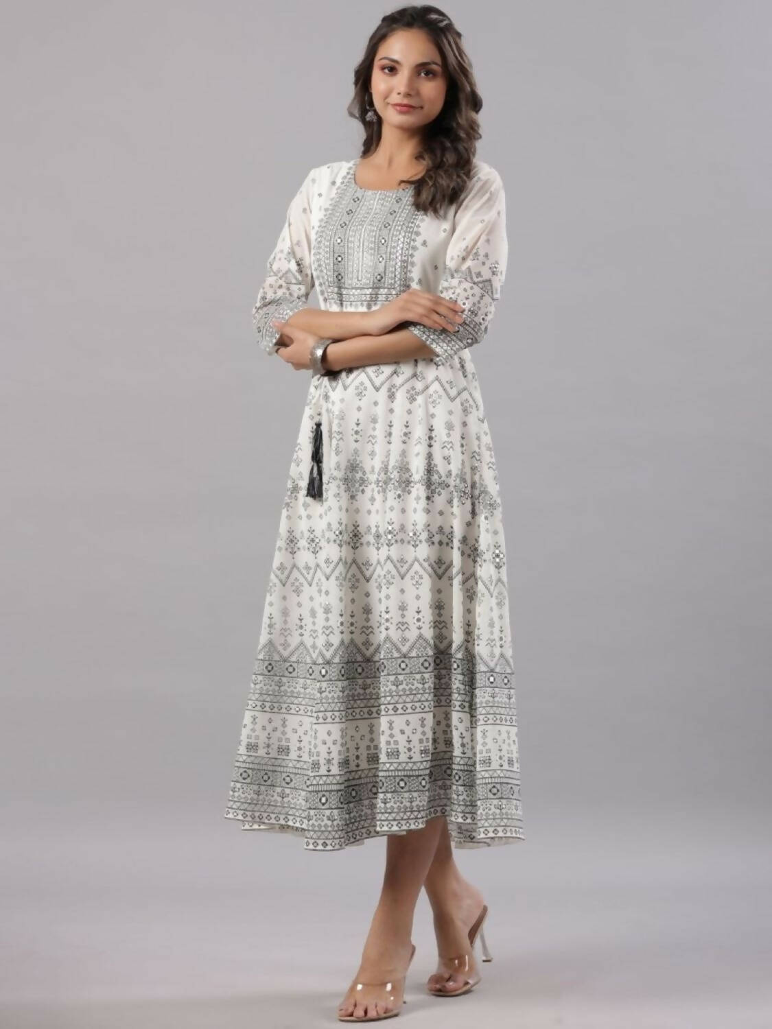 Juniper Women Off-White Georgette Flared Maxi Dress - Distacart