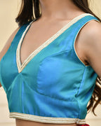 Amodini Designer Studio Turquoise Silk Sleeveless Padded Blouse