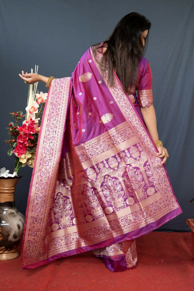 Jyoti Fashion Women's Purple Paithani Silk Zari Woven Saree with Blouse - Distacart