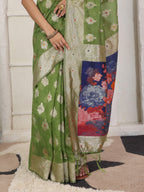 Shree Shyam Fashion Linen Cotton Green Saree - Distacart