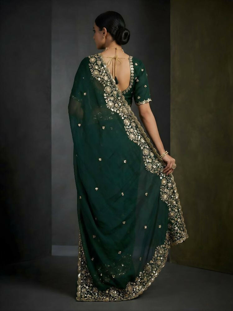 Joban Fashion Green Fandy Satin Silk Party Wear Sarees - Distacart