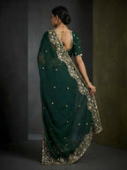 Joban Fashion Green Fandy Satin Silk Party Wear Sarees - Distacart