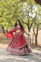 Vastranavya Designer Dyeable Pure Viscose Jacquard Fabric Lehenga Choli & Dupatta Set - Maroon
