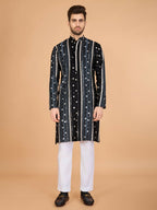 Vastranavya Black Exclusive Festival Wear Pure Viscose Rayon Sequence & Foil Mirror Heavy Embroidered Work Kurta