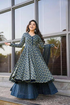 Aayaa Designer Printed Cotton Silk Suit - Multi Color