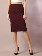Myshka Women's Brown Solid Knee Length Party Embellished Skirts