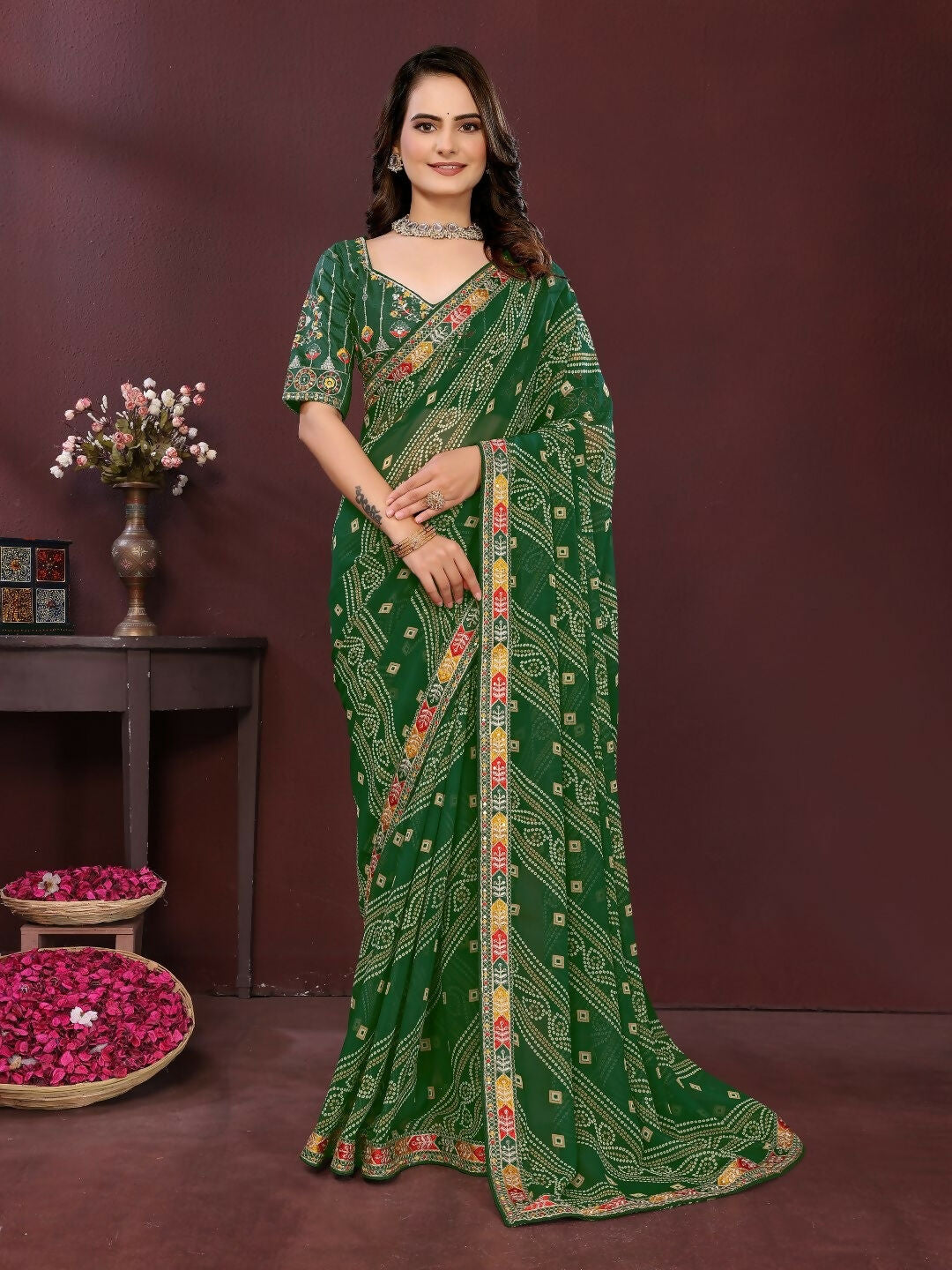 Ai Fashion Green Georgette Digital Print Party Wear Saree - Distacart