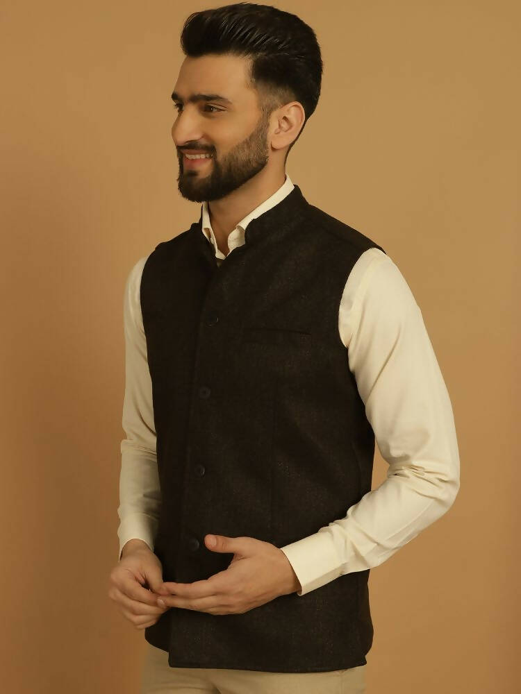 Even Apparels Pure Wool Nehru Jacket - Brown