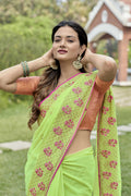 Vamsee Rashmika 2.0 Green Georgette Silk Saree