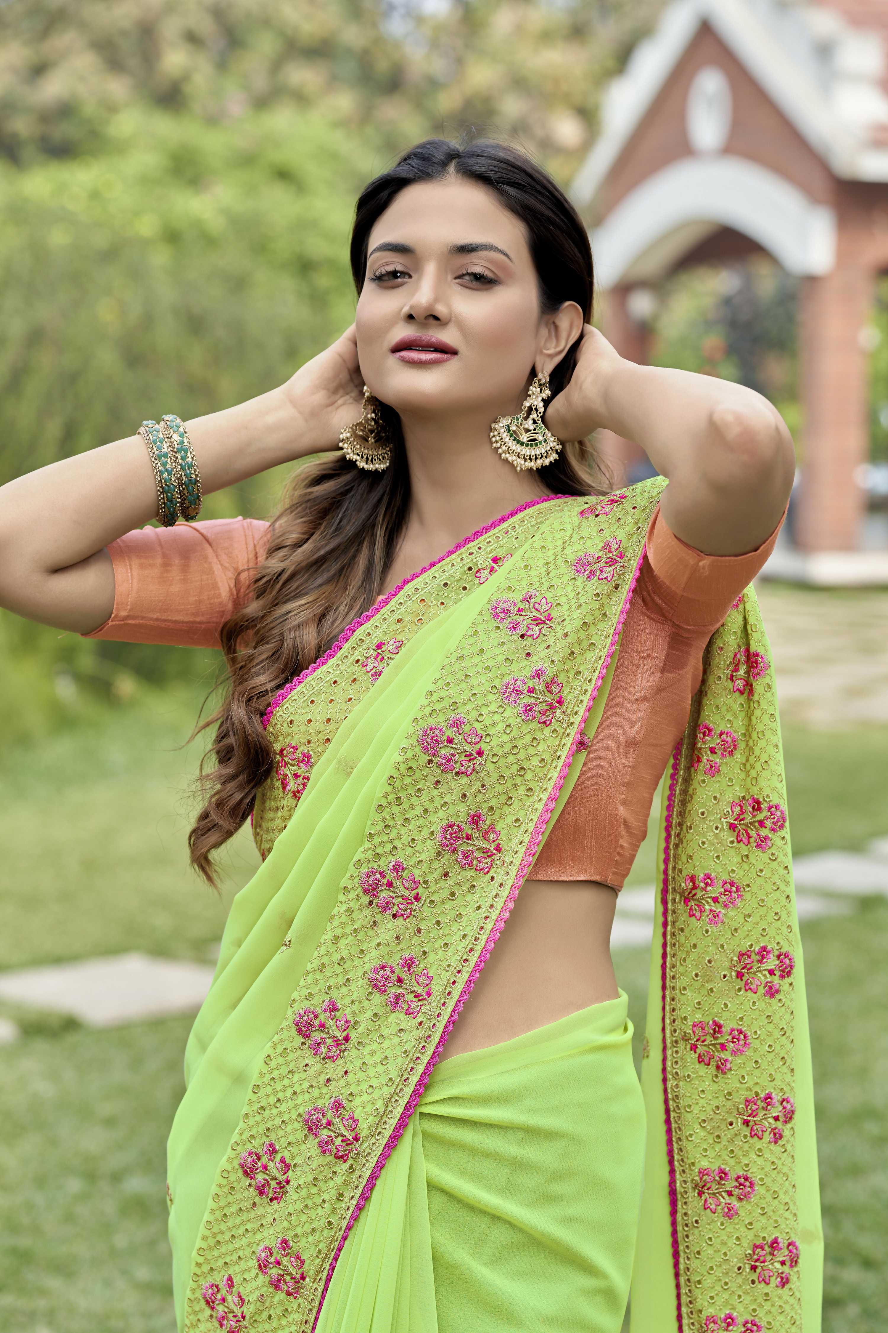 Vamsee Rashmika 2.0 Green Georgette Silk Saree
