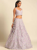 House of Panchhi Lavender Net Sequins and Zarkan embroidery Lehenga choli & Dupatta