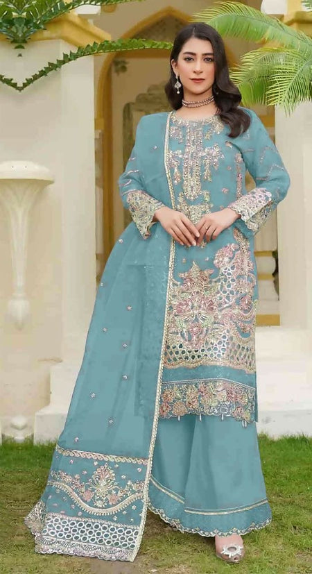 Anaita Sky Blue Fox Georgette Stitched Suit with Embroidery Sequins