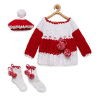 ChutPut Hand knitted Floral Crochet Wool Dress For Baby Girls - Red