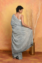 Very Much Indian Handblock Printed Cotton Saree With Natural Dyes - Grey - Distacart