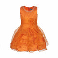 Asmaani Baby Girl's Orange Satin Knee Length Frock (AS-DRESS_22144)