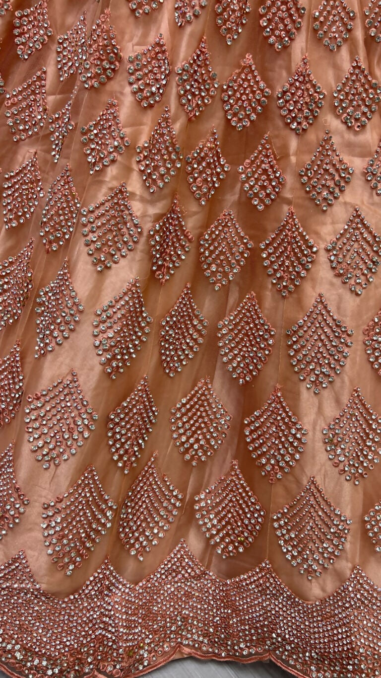 Jyoti Fashion Women's Peach Bridal Net Fancy Dori & Multi Thread Embroidered with Zircon Diamond Work Wedding Lehenga Choli
