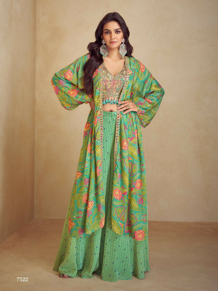 Anaita Green Real Chinon Stitched 3 Piece Suit with Printed & Embroidery hand work