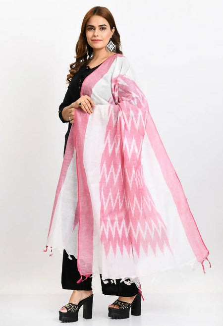 Mominos Fashion Moeza Women's Handloom Cotton Ikkat Baby Pink Dupatta