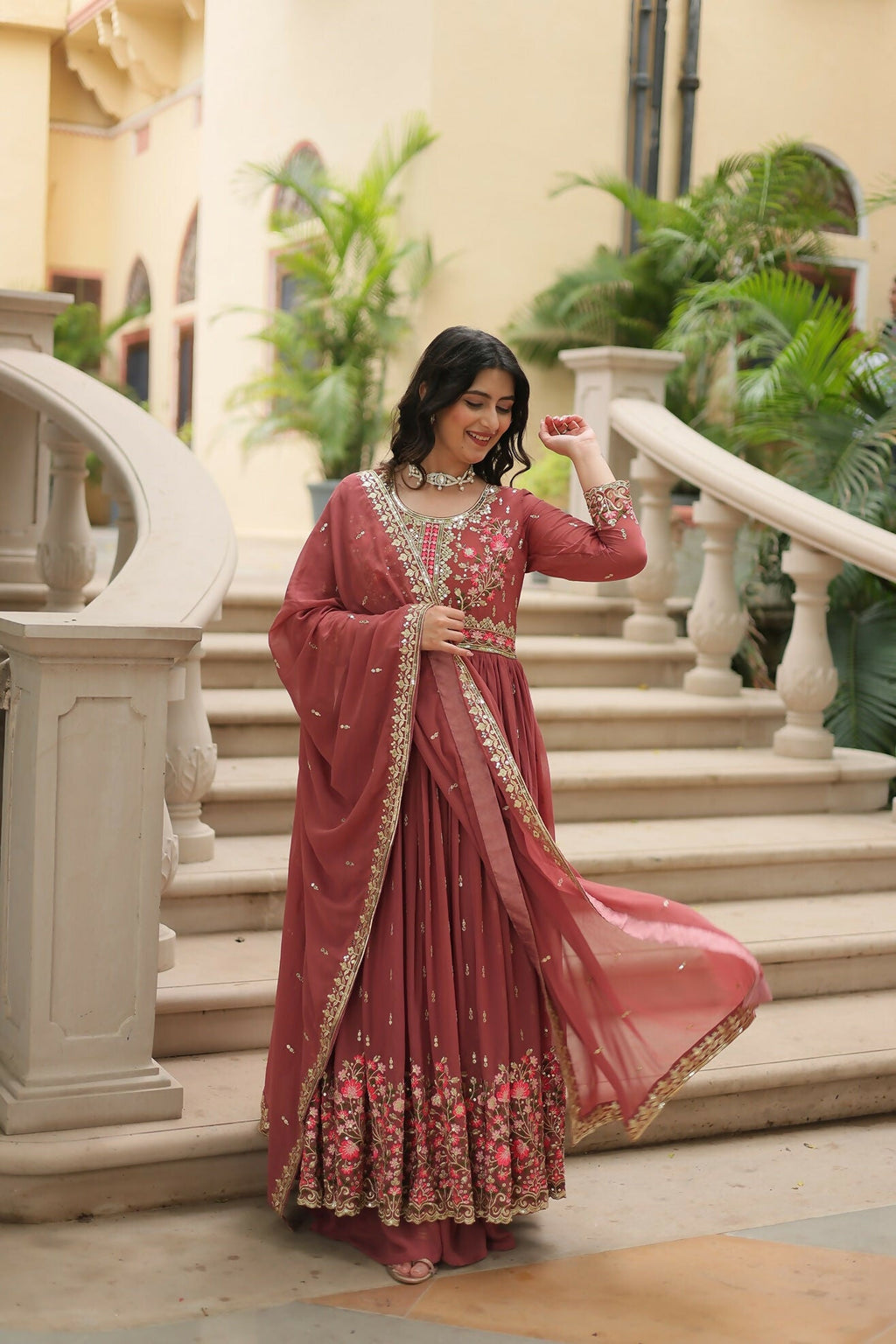 Joban Fashion Coffee Georgette Sequence Embroidery Work Kurta Set - Distacart