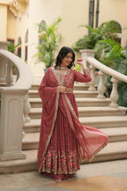 Joban Fashion Coffee Georgette Sequence Embroidery Work Kurta Set - Distacart