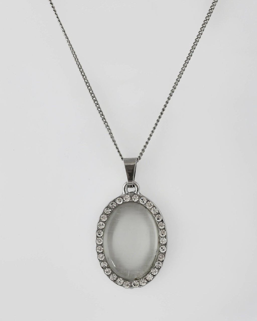 VOJ Women Beads Stainless Steel Sliver-Plated Chain with Oval-Shape Pendant