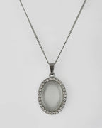 VOJ Women Beads Stainless Steel Sliver-Plated Chain with Oval-Shape Pendant