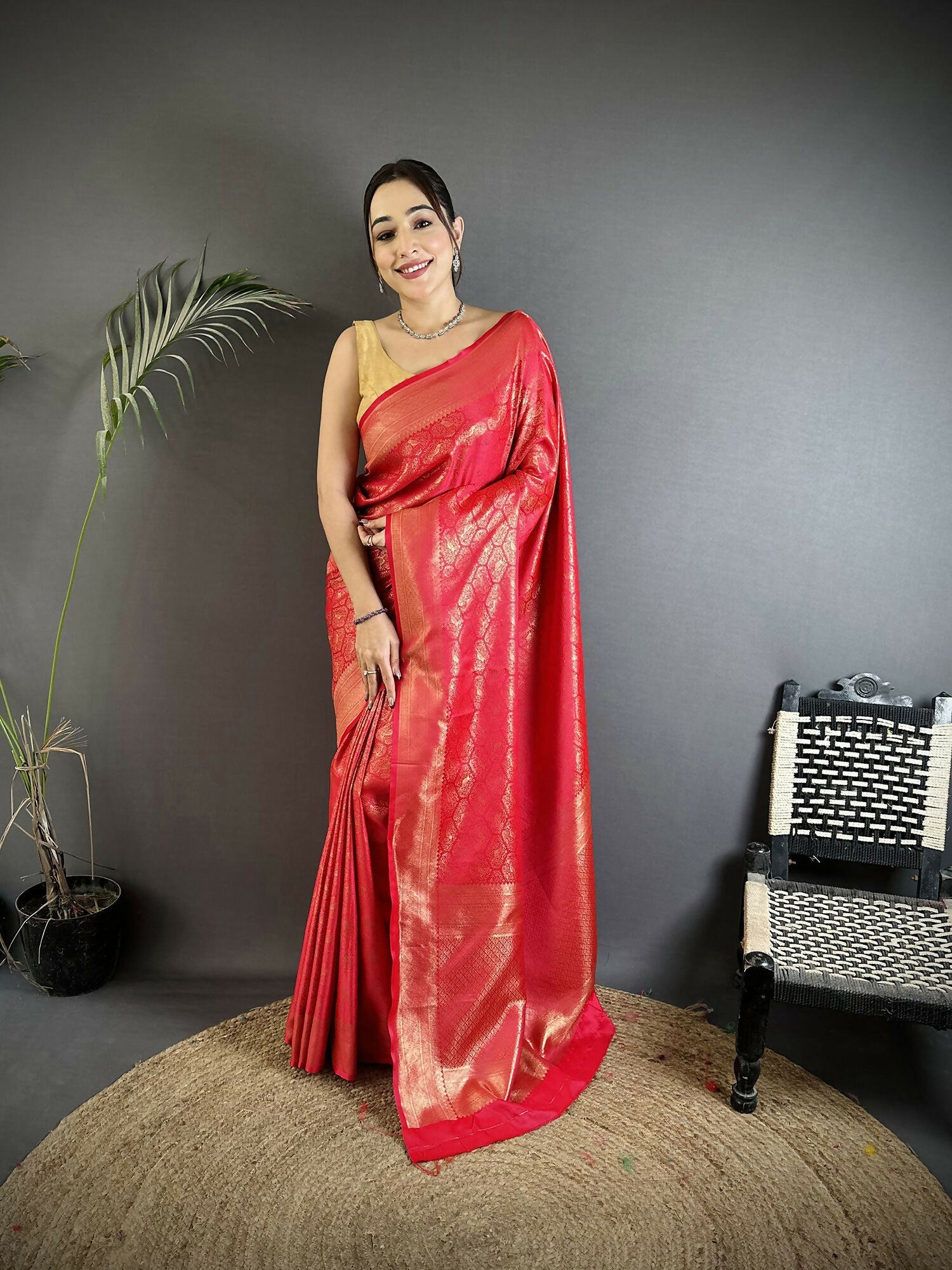 Joban Fashion Red Paisley & Floral Soft Satin Silk Banarasi Silk Saree - Distacart