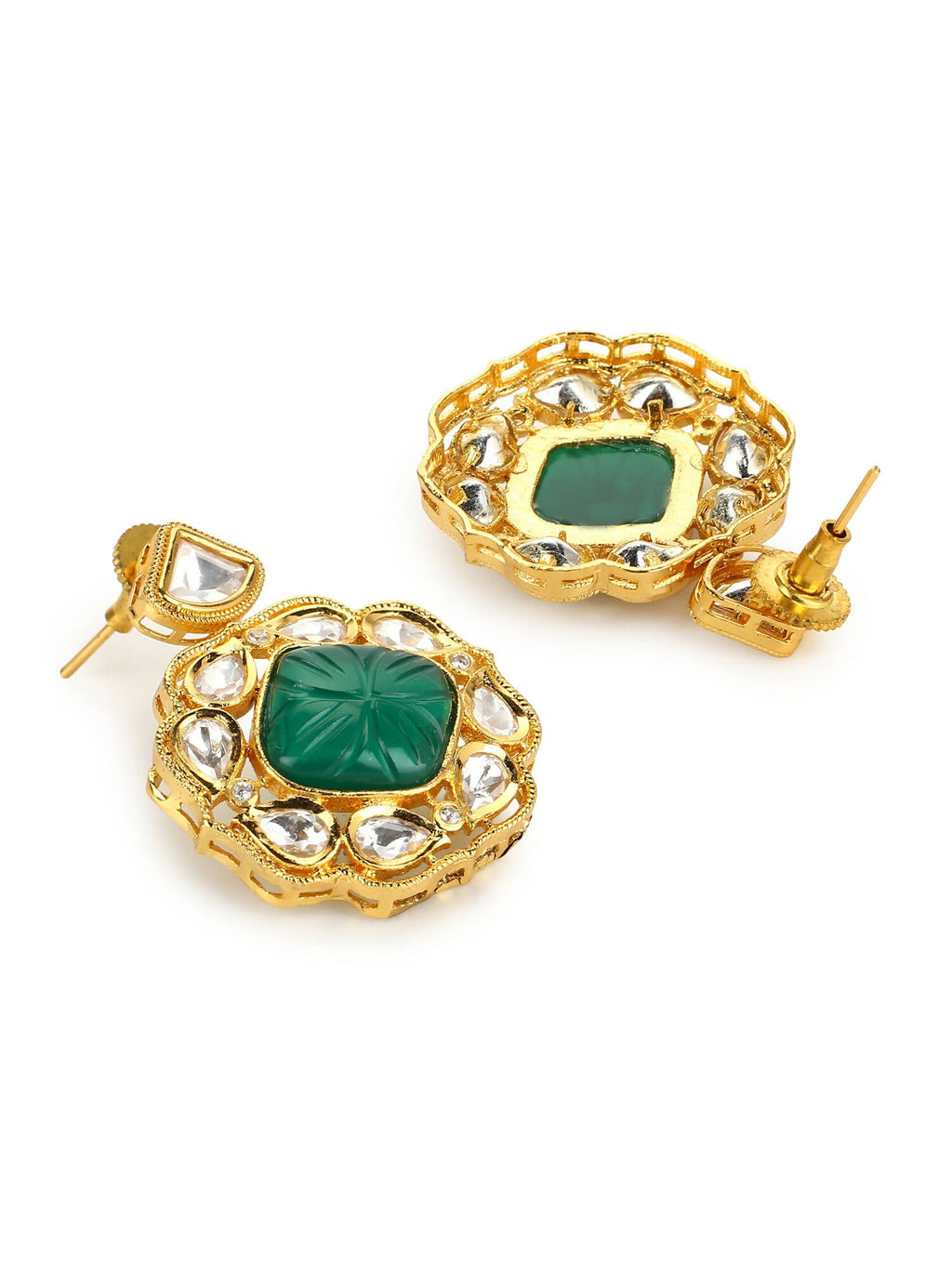 Green Gold Plated Kundan Studs Earrings - Ruby Raang - Distacart