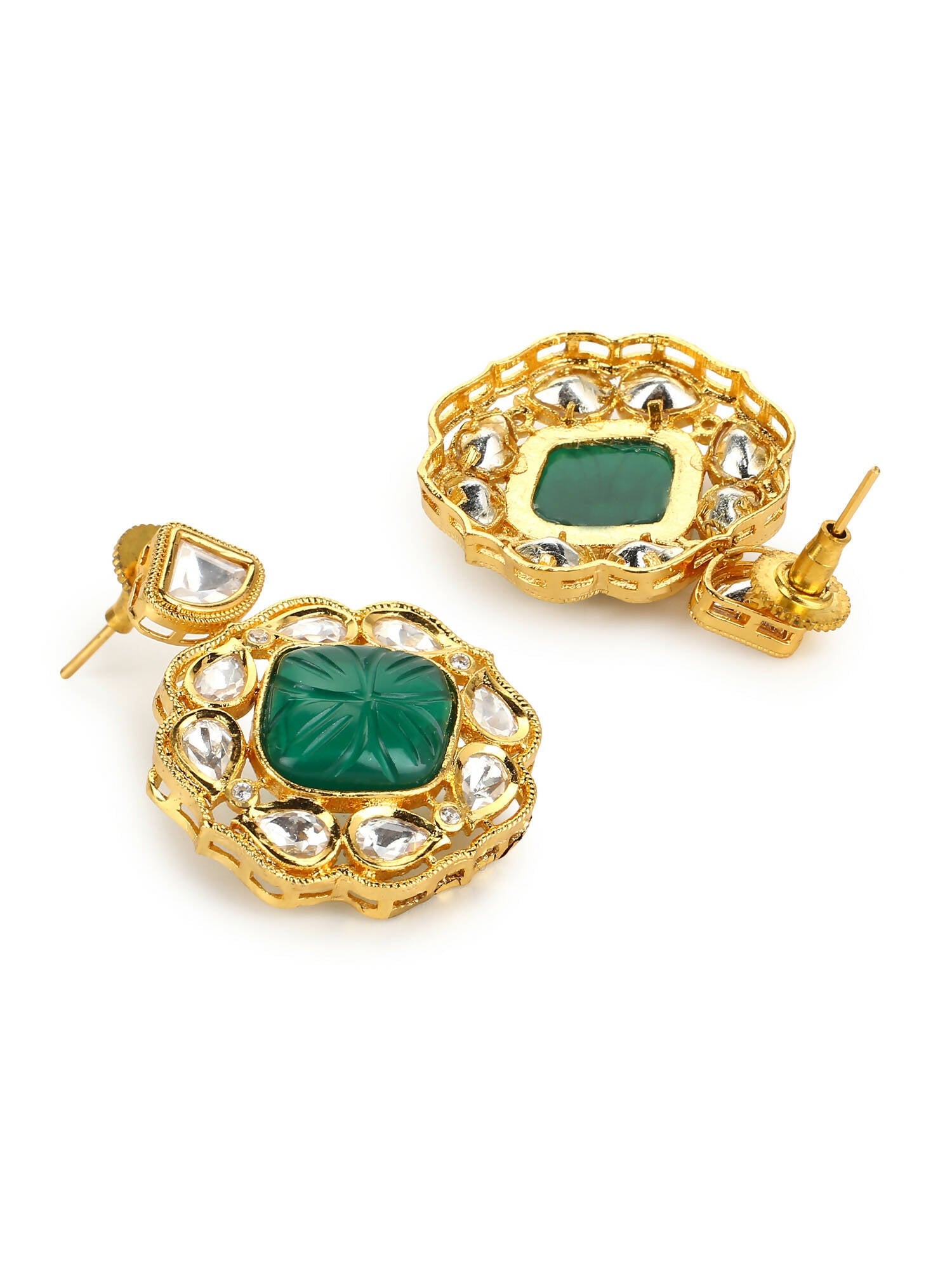 Green Gold Plated Kundan Studs Earrings - Ruby Raang - Distacart