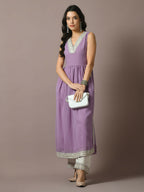 Myshka Women's Lavender Solid Georgette Anarkali Party Kurta Set