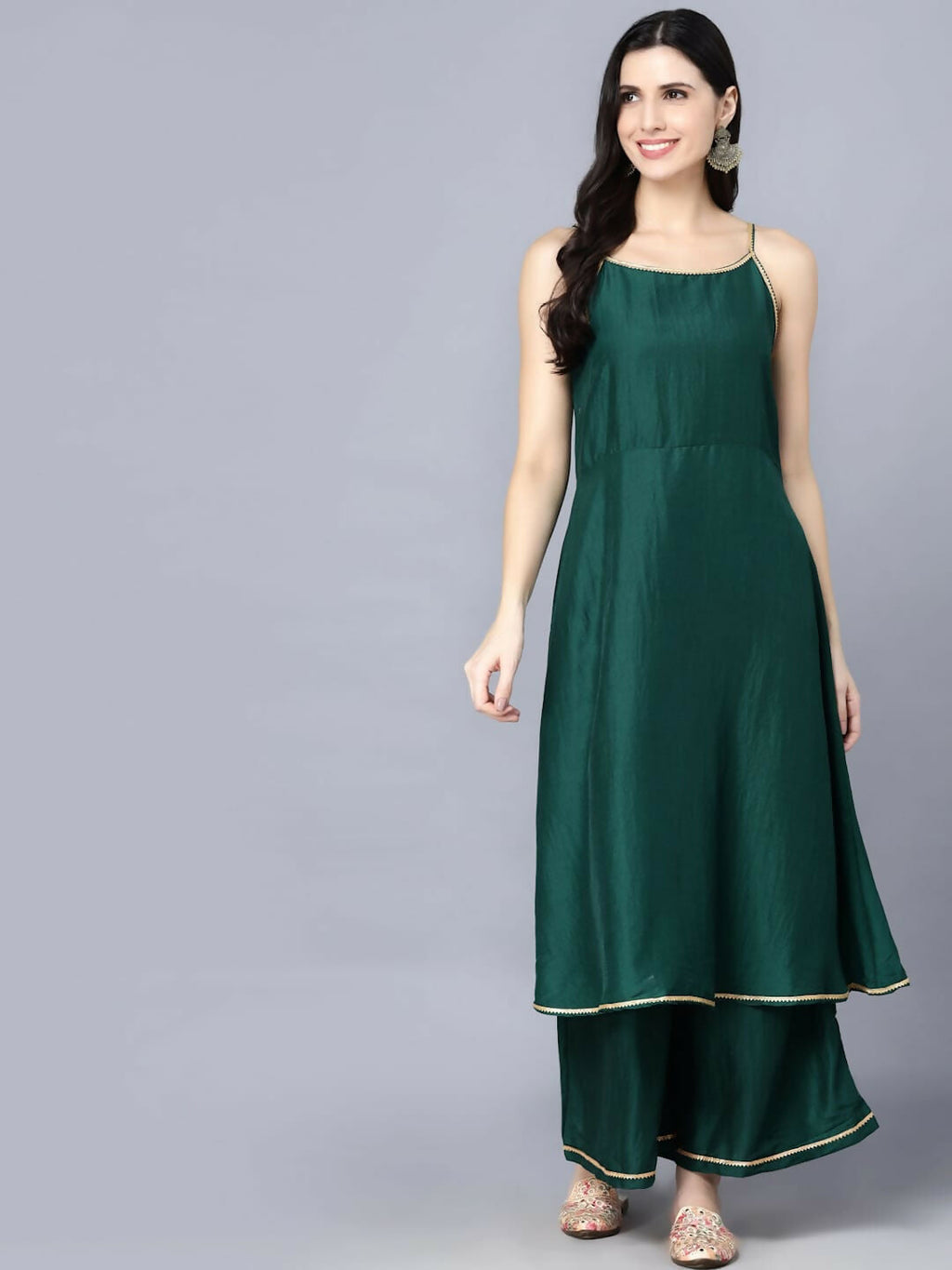 Myshka Women's Green Solid Party Kurta Sets
