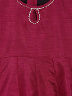 Ahalyaa Wine Poly Silk Curved Kids Kurta Palazzo Set With Bottom For Girls