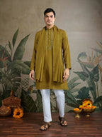 Vastranavya Rust Yellow Exclusive Viscose Rayon Festival Wear Real Mirror Work Kurta with Dupatta