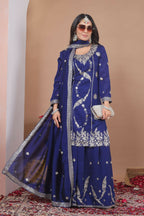 Teeya Creation Blue Color Vichitra Silk Embroidery Work Wedding Wear Palazzo Set - Distacart