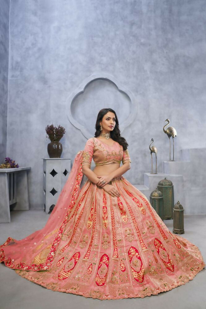 Kesar Fab Pink Organza Embroidered Lehenga