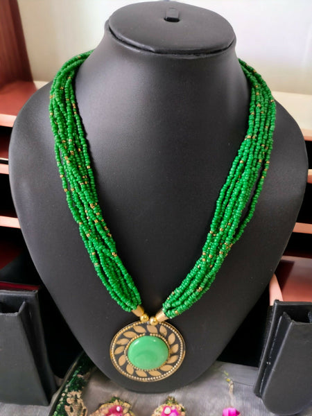Inhanns Everyday Statement Beaded Pendant Necklace - Green