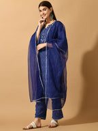 Myshka Women's Blue Embroidered Party Kurta Sets