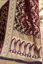 Joban Fashion Plum Purple Banarasi Soft Pure Handloom Banarasi Silk Saree