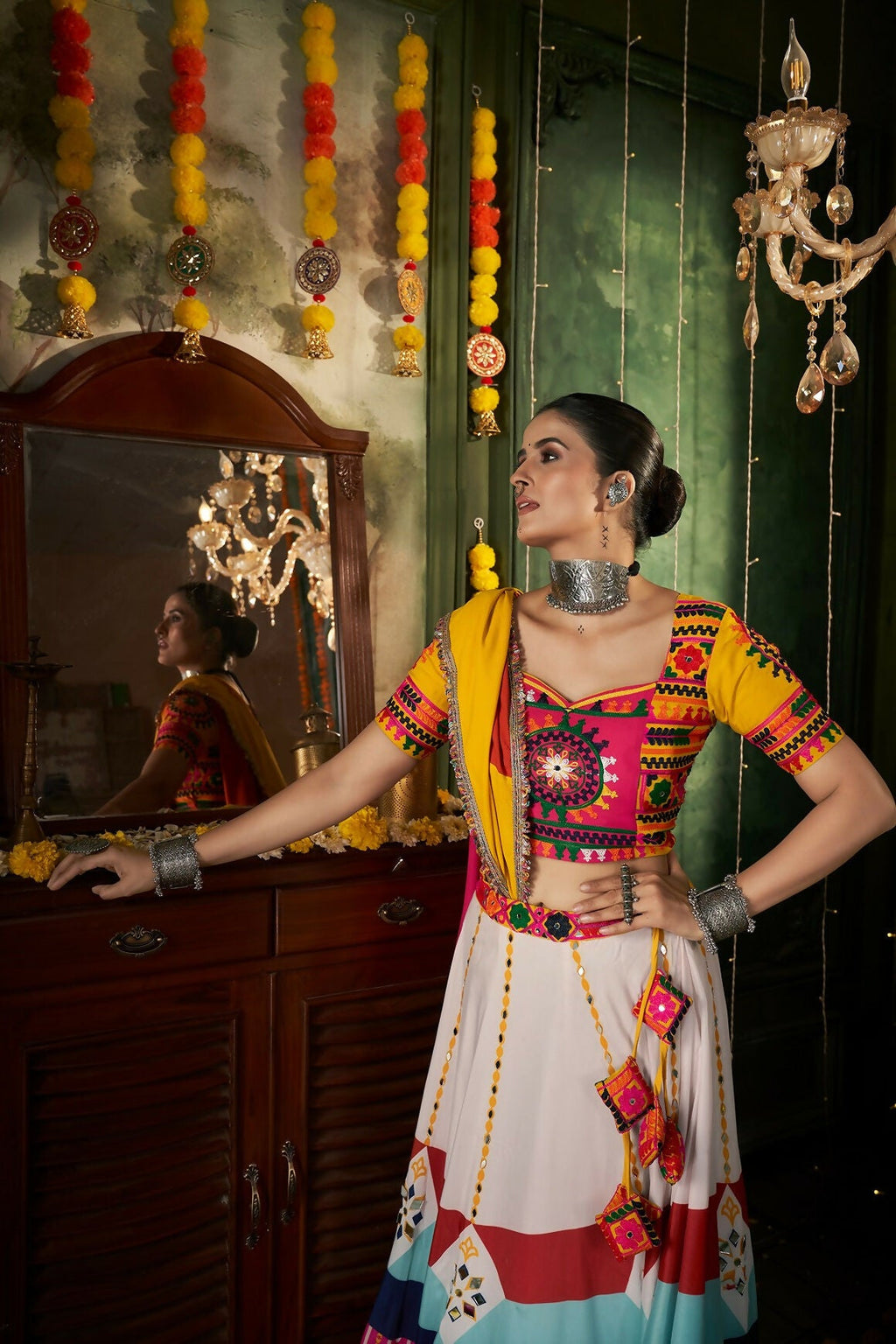 AI Fashion White Maslin Cotton Designer Navratri Lehenga Choli Collection