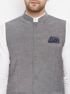 Even Apparels Grey Merino Men's Nehru Jacket-Contrast Lining-Free Pocket Square PW690 - Distacart