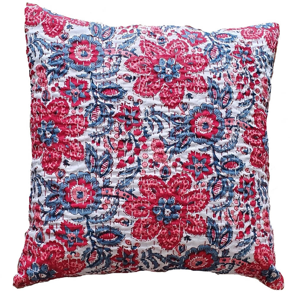 The Decor Nook Red And Blue Floral Print Cushion Cover