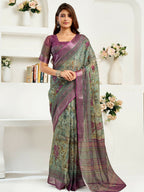 Joban Fashion Multicoloured Ikkat & Floral Linen Ready To Wear Saree With Unstitched Blouse - Distacart