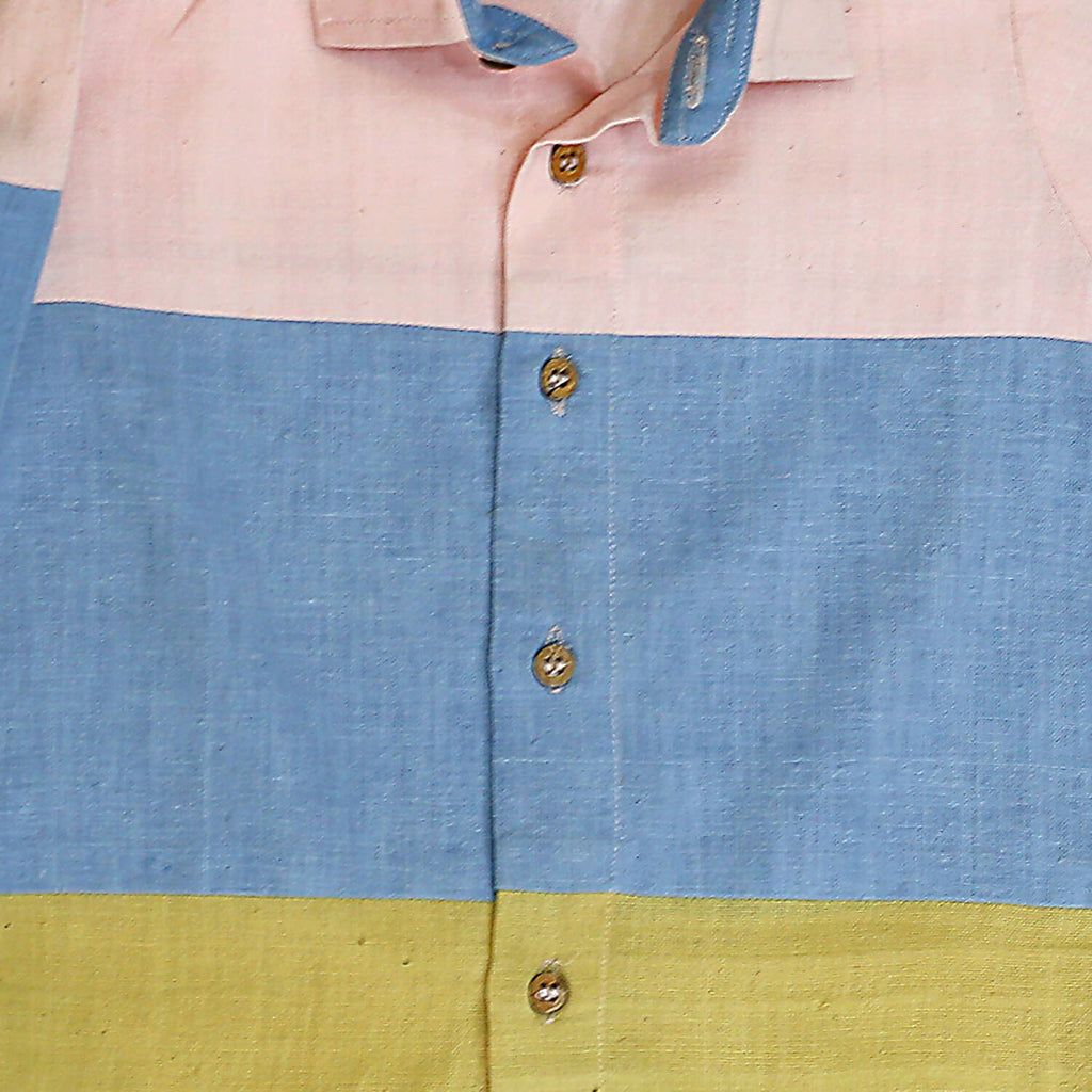 Mhyssa Blue and Yellow Color Blocked Shirt