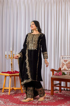 Teeya Creation Black Color Velvet Designer Embroidery Work party Wear Suit - Distacart
