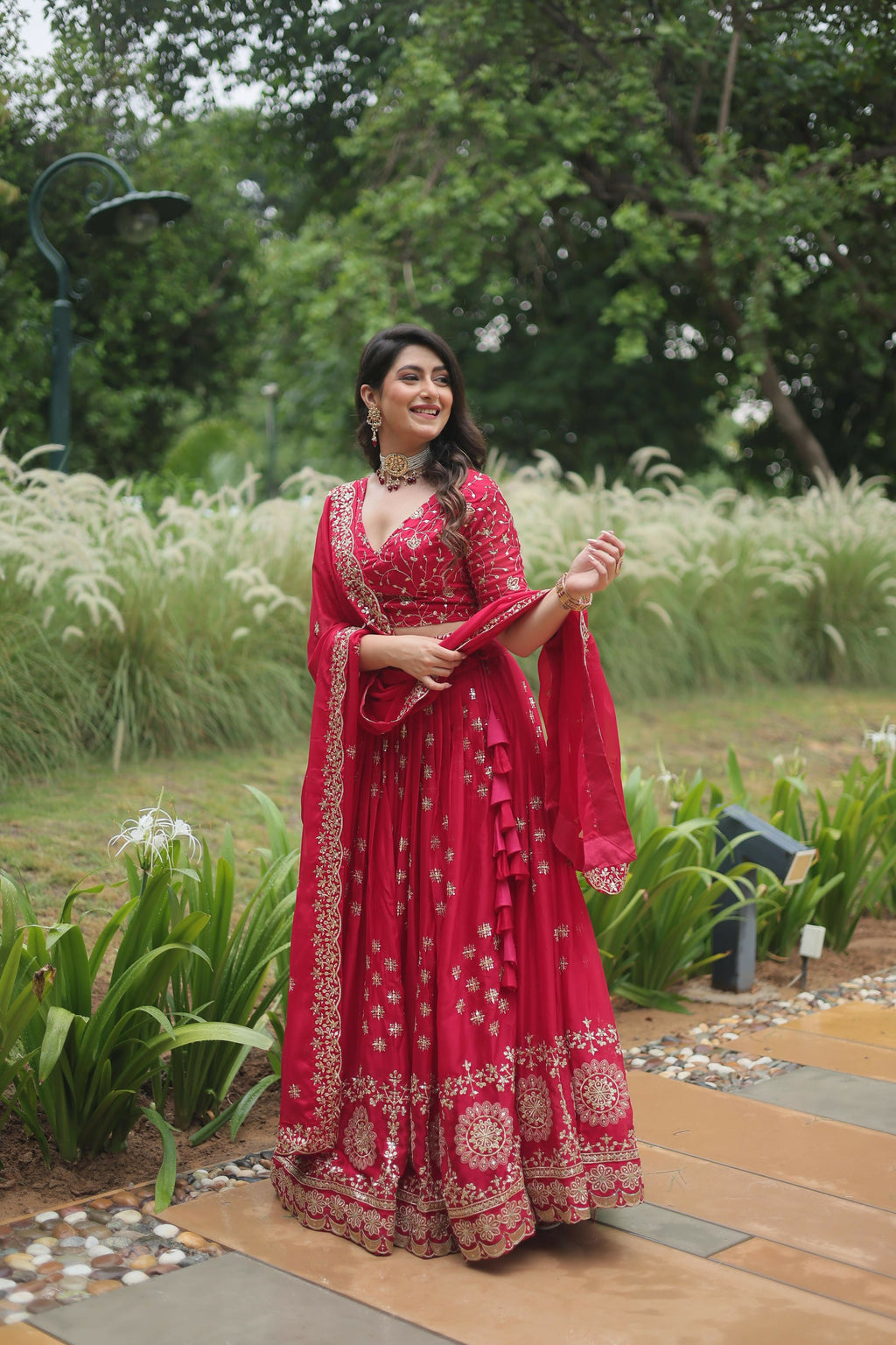 Lorenvalley Ranipink Rangoli Silk Heavy Sequins & Thread Embroidered work Lehenga Choli