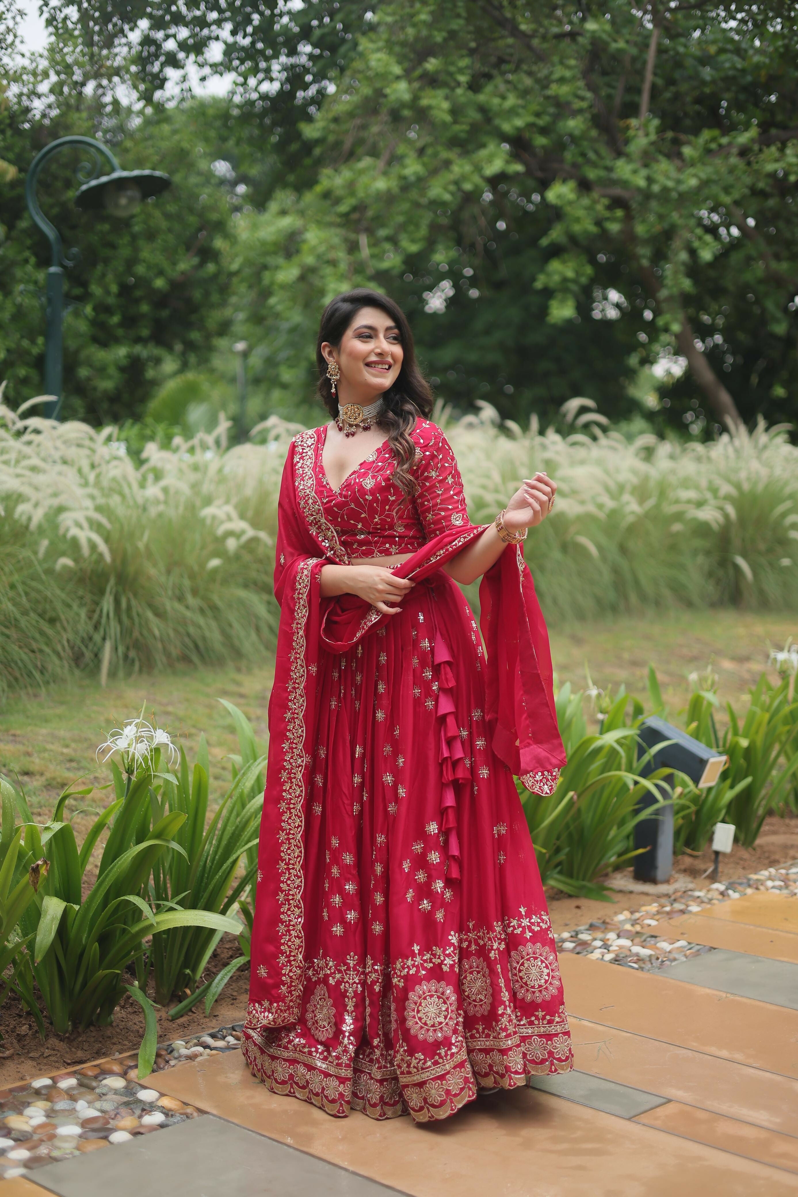 Lorenvalley Ranipink Rangoli Silk Heavy Sequins & Thread Embroidered work Lehenga Choli