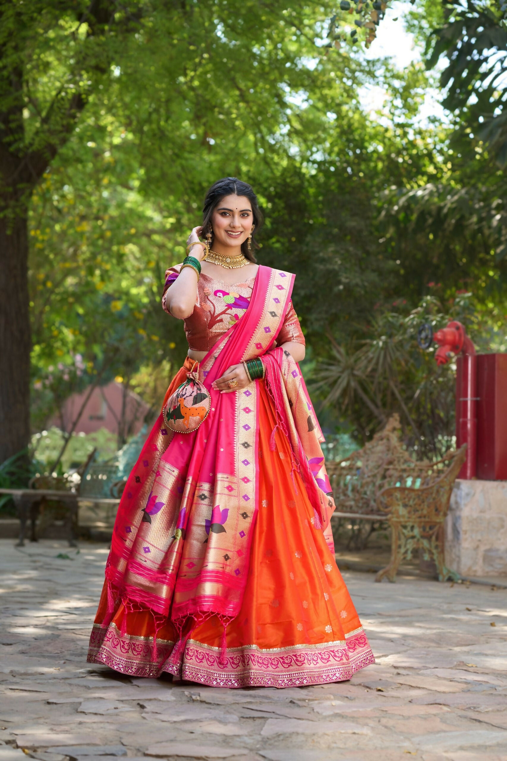 Vastranavya Perfect Classic And Contemporary Fashion Paithani Lehenga Choli - Red