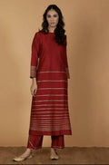 Cheera Women's Silk Blend Fancy Maroon Kurta Palazzo Set