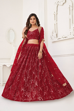 Eilara Maroon Thread Sequin Embroidered Net Lehenga Set